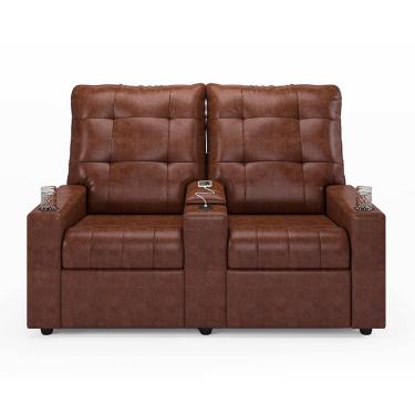 Imagem de Poltrona Reclinável Para Cinema Parma 2 Lugares Baú USB PU Marrom Brilho FH1 - D'Rossi