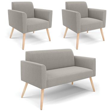 Imagem de Namoradeira e 2 Poltronas Pé Palito Natural Marisa Bouclê Cinza D03 - D'Rossi