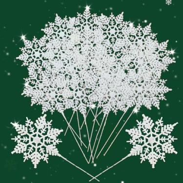 Imagem de YILIUFA 20 palhetas e sprays de flocos de neve para árvore de Natal, galhos de árvore de Natal, flocos de neve brancos, guirlanda de enchimento de vaso de árvore de Natal, faça você mesmo, decoração