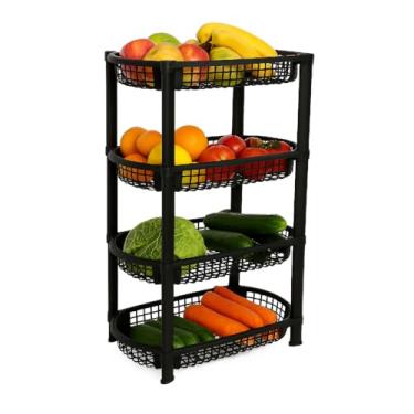 Imagem de Fruteira Organizador De Chão Multiuso Cozinha Lavanderia 4 Prateleiras Andares(PRETA)