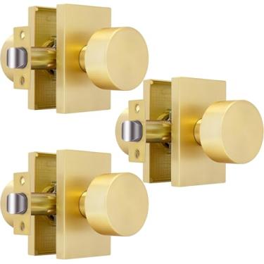 Imagem de Crequal Puxador de porta de armário dourado, maçanetas de porta de passagem interior de ouro escovado de liga de zinco resistente, maçaneta interna de latão escovado para armário, corredor, pacote com