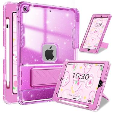 Imagem de INFILAND Capa para iPad 9ª/8ª/7ª geração 2021/2020/2019 10,2 polegadas transparente com glitter, capa protetora à prova de choque para iPad 7/8/9 geração com suporte, suporte para lápis para crianças