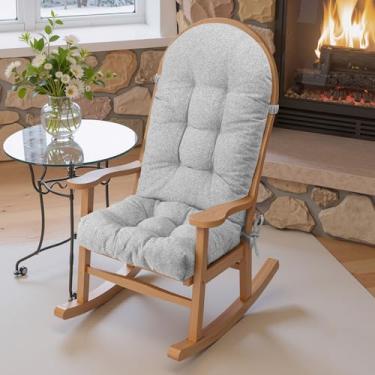 Imagem de ROFIEJOX Almofada para cadeira de balanço - Tecido Lola de algodão e linho, esponja de alta densidade, durável, confortável, antiderrapante, almofadas de assento com laços, Lola, cinza cinza, 111,8 x