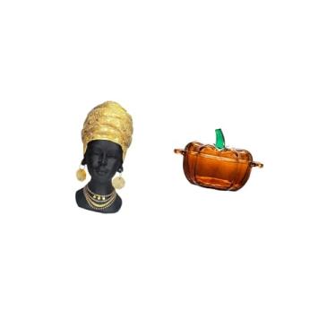 Imagem de Fenteer Elegante Estatueta de Africana em Resina com Tampa de Vidro em Formato de Abóbora, Decoração Criativa para Casa, Peça Central para Prateleira D