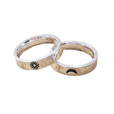 Imagem de Par de aliancas prata 950 lua e sol namoro