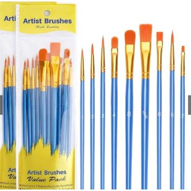 Imagem de Kit com 10 Pincéis Artesanato artísticos para pintura cerdas macias - Aquarela, Guache, Óleo, Acrílica Pintura Ponta Fina Redonda E Chato Pintura em Telas Rosto
