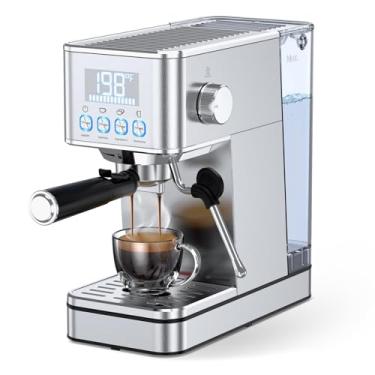 Imagem de LERTIN Máquina De Café Expresso, Cafeteira Compacta De Aço Inoxidável De 20 Bar, Com Vaporizador De Leite, Reservatório De Água Removível De 1,5 L, Exibe O Tempo De Preparo E A Temperatura Da Água,