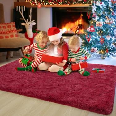 Imagem de Tapete de área macio Chicrug, felpudo, de pelúcia fofa, não solta pelo, para quarto, sala de estar, berçário, quarto infantil, de menina, decoração de casa, 0,9 x 1,5 m (vinho)