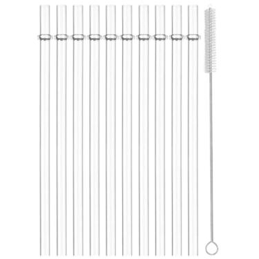 Imagem de Pacote com 10 canudos transparentes de plástico reutilizáveis de 26 cm - Substituição para copos Stanley de 1,13 g/850 g com escova de limpeza