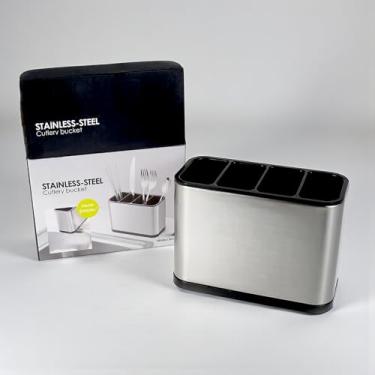 Imagem de Escorredor de Talheres Premium, Porta Talheres, Porta Utensílios para Cozinha, Organizador de Pia, Organizador de Cozinha, Aço Inox com 4 Divisórias para Kit Pia de Cozinha
