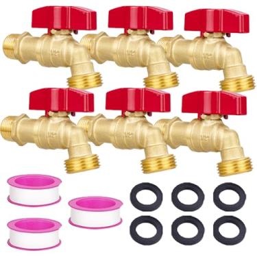 Imagem de TMOK Torneira externa de fluxo total de 1/4 de volta - mangueira de latão torneira de jardim com entrada MIP de 1/5.1 cm, saída MHT de 3/10.2 cm, fita de teflon e arruelas incluídas, resistente ao