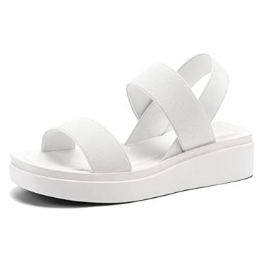 Imagem de mysoft Sandálias femininas plataforma plataforma slingback leve tira elástica no tornozelo sandálias de caminhada sandálias confortáveis sapatos casuais sem cadarço, Branco, 7 UK