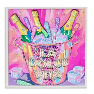 Imagem de Stupell Industries Arte giclée emoldurada branca champanhe La Dolce Vita, design de Jess Stempel, 61 x 61 cm