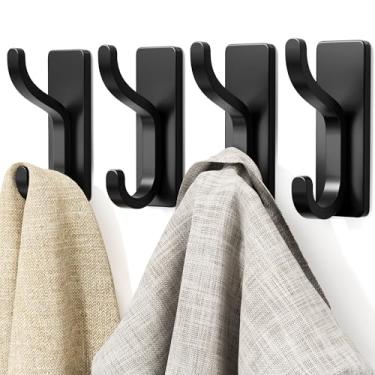 Imagem de niffgaff Ganchos de parede para casaco e toalha: gancho adesivo de porta de 5,8 kg, gancho adesivo para parede, armário, banheiro - preto, pacote com 4