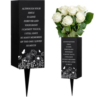 Imagem de WEBEEDY Vaso de cemitério, suporte de flores com espinhos, padrão de flores, decorações de cemitério para túmulos, quintal, jardim, presente memorial de simpatia para a perda de um ente querido