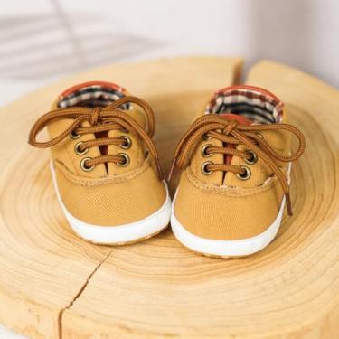 Imagem de Tênis de lona para bebês meninos e meninas recém-nascidos antiderrapante sola macia Frist Walking sapatos respiráveis para crianças pequenas, Caqui, 12-18 Months Toddler