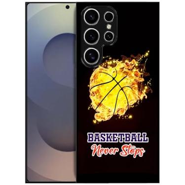 Imagem de SM CASES Capa para Samsung Galaxy S25 Ultra - Capa protetora à prova de choque de borracha TPU com design impresso 2D de basquete Fireball para Samsung Galaxy S25 Ultra