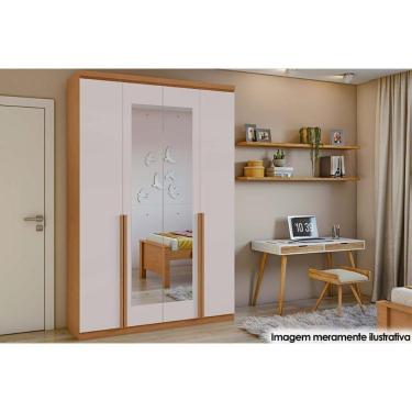 Imagem de Guarda Roupa 4 Portas E 2 Gavetas C/ Espelho Alonzo New Amendoa/off White - Lopas