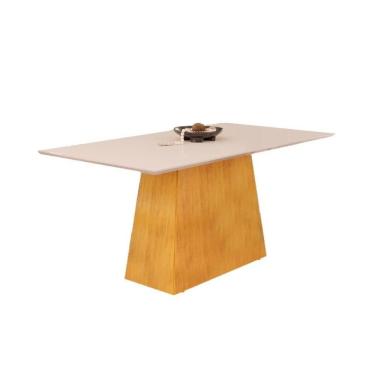 Imagem de Mesa De Sala Jantar Dulce C- Tampo Madeirado Vidro Reto 180x90cm Cedro-off White - Dj Móveis