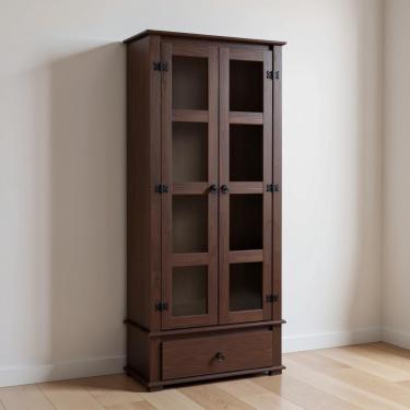 Imagem de Cristaleira Madeira Maciça 2 Portas De Vidro 1 Gaveta Rústica - Imbuia