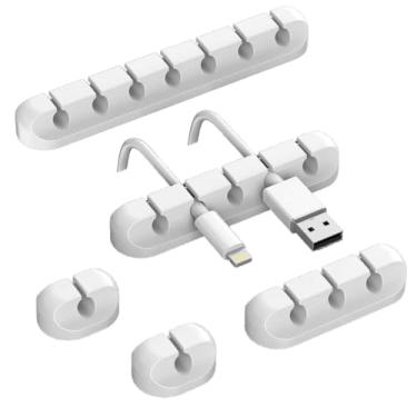 Imagem de Organizador de Cabos e Fios, em Silicone com Adesivo de Muita Resistência - Kit com 5 suportes que organiza 17 cabos ou Outras Utilidades Cor Branco