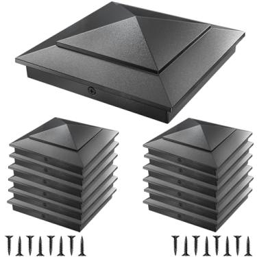 Imagem de Pacote com 16 tampas de poste de alumínio pirâmide para postes de madeira de 15 x 15 cm (reais 14 cm x 14 cm), tampas de poste de cerca revestidas com pó duráveis para decks, pátios, cercas