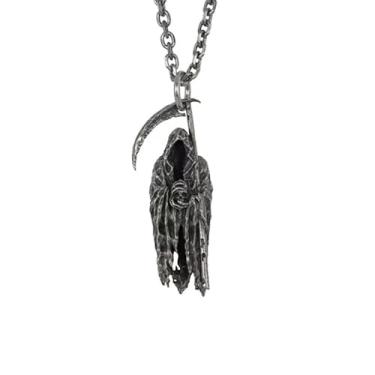 Imagem de jiajiubai Colar de esqueleto - Pingente gótico personalizado para homens e mulheres, corrente ajustável vintage com tema escuro, perfeito para bijuterias de fantasia de Halloween e acessórios de