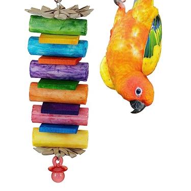 Imagem de Super Bird Creations SB1199 Sola Balsa Stack Bird Toy - Brinquedos de enriquecimento de pássaros, brinquedos de madeira para pássaros pequenos/médios, ideal para periquitos e calopsitas, brinquedos