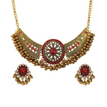 Imagem de Colar de tribo étnica tradicional conjunto de joias para mulheres zircônia cúbica cristal indiano oxidado Bollywood declaração colares brincos brincos boho casamento noiva presentes, Metal, Zircônia