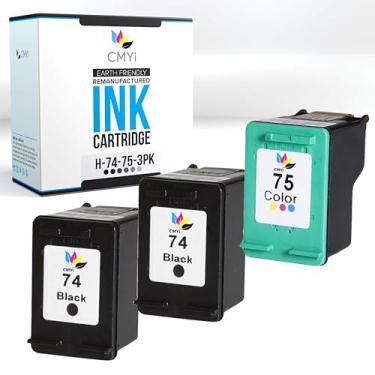 Imagem de CMYi 74 75 cartuchos de tinta combo de substituição para HP PhotoSmart C4384, C4385, C4388, C4390, C4400, C4410, C4424, C4435, C4450, C4470, C4472, C4473, C4475, C44800 , Impressoras C4483 (2 pretas