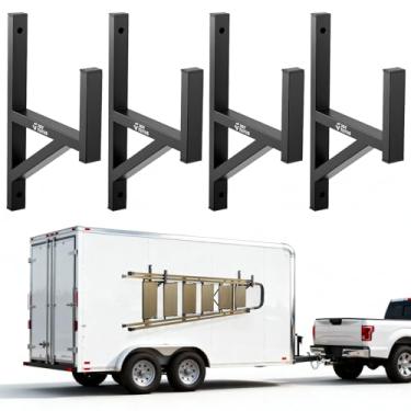 Imagem de Joytutus Rack de escada de reboque de aço resistente, 4 prateleiras de montagem lateral com cabos elásticos, capacidade de 160 kg para reboque fechado e aberto, vans, caminhões, parede lateral de