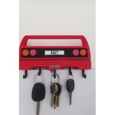 Imagem de Porta Chaves Decorativo de Parede Estilo Carro F40, Vermelho, 5 Ganchos, Suporte para Chaves Automotivo