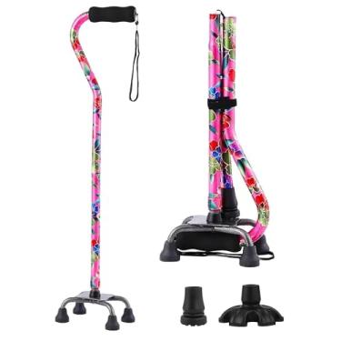Imagem de Bengala Quad Cane YOKABOZE ajustável com base de 4 pontas para alça de silicone de estabilidade extra e bengala de alumínio leve substituível para homens ou mulheres