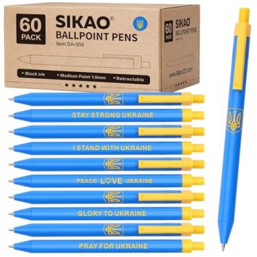 Imagem de Canetas esferográficas de suporte da Ucrânia, pacote com 60, cores de bandeira azul e amarela, canetas de escrita suave de 1,0 mm com mensagens inspiradoras – "STAY STRONG UKRAINE" – escritório
