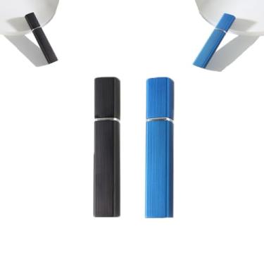 Imagem de Pacote com 2 frascos atomizador de perfume recarregável de 12 ml, spray portátil de viagem, mini spray de perfume à prova de vazamento, atomizador de fragrância de viagem de névoa fina, Preto + azul