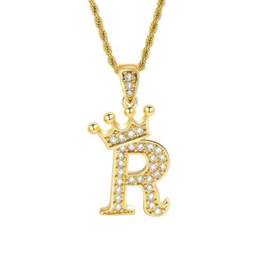 Imagem de Colares femininos com inicial dourada, pingente de letra A a Z, colar longo com nome de coroa, colar de joias de ouro, presente feminino, One size, Metal, Sem Pedra Preciosa
