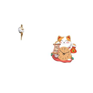 Imagem de Fenteer Relógio de Parede com Escultura de Gato em Resina para Meninas, Arte Abstrata, Decoração Criativa para Escritório, Personagem Silencioso, Lembranças P