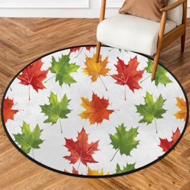 Imagem de Tapete redondo de 1,8 m, folhas de bordo, colorido, macio, círculo, tapete de porta antiderrapante, lavável, tapete circular para quarto, berçário, sala de estar, cozinha, banheiro, entrada, decoração