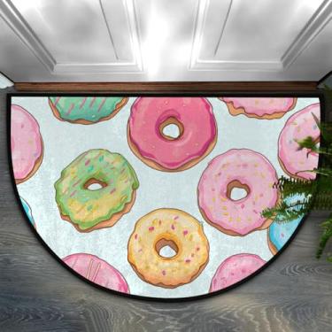 Imagem de Tapete de porta meio redondo, donut, colorido, fofo, antiderrapante, absorvente, semicírculo, tapetes laváveis, para ambientes internos e externos, pátio, cozinha, banheiro, entrada, lareira