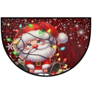 Imagem de Tapete de porta meio redondo, Natal, Papai Noel, fofo, antiderrapante, absorvente, semicírculo, tapetes laváveis, meia lua, tapetes para ambientes internos, pátio, cozinha, banheiro, entrada, lareira