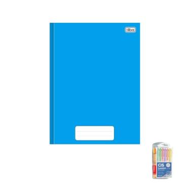 Imagem de Kit Caderno Brochura Capa Dura Pepper Azul 80 Folhas + Caneta Point 88 Fineliner + Marca Texto Lumini Pastel