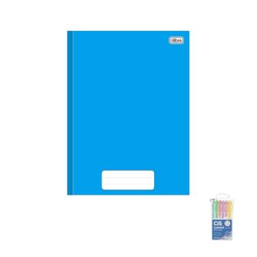 Imagem de Kit Caderno Brochura Capa Dura Pepper Azul 80 Folhas + Caneta Esferográfica Spiro 0.7mm + Marca Texto Lumini 6 Cores
