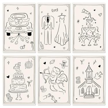 Imagem de Whaline Pacote com 30 cartões de resposta de casamento cupido preto noiva noivo bolo carro champanhe cartão de resposta com lado de correspondência para chá de panela, 10 x 15 cm