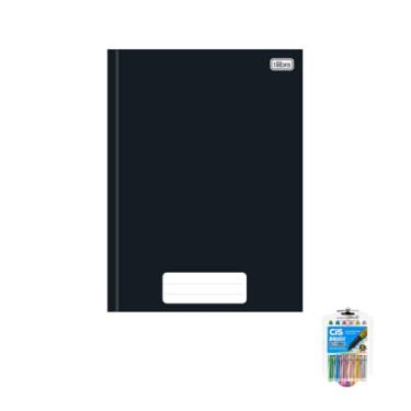 Imagem de Kit Caderno Brochura Capa Dura Pepper Preto 80 Folhas + Caneta Esferográfica Spiro Glow + Marcador Artístico Brush Metallic