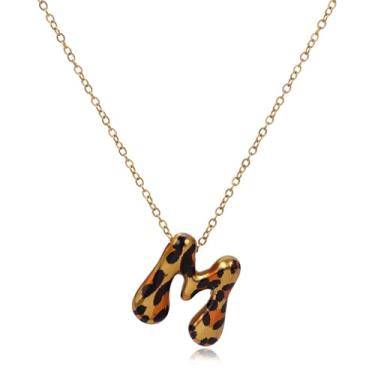 Imagem de Hremhoo Presentes de Natal para netos, colar com letra de bolha, leopardo, banhado a ouro 18 K, com inicial bolha A-Z, para mulheres, meias de Natal para adolescentes, Small, Liga de aço, Sem Pedra