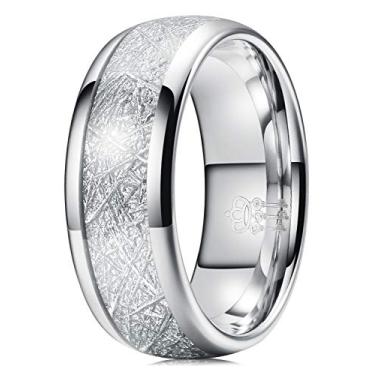 Imagem de Anel de casamento de tungstênio imitação de meteorito prata polido com três chaves 4 mm 6 mm 8 mm