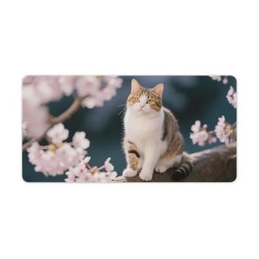 Imagem de HouLaiZhe Tapete de rato grande animal gato flores de cerejeira para jogos base de borracha antiderrapante tapete de mesa laptop acessórios de computador suprimentos bloco de escrita para escritório