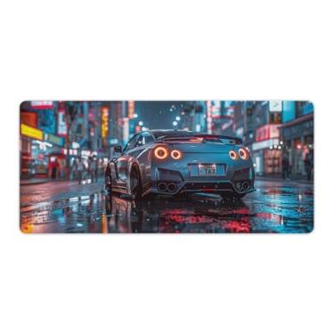 Imagem de HouLaiZhe JDM Car R35 Neon Grande Gaming Mouse Pads Tapete de Mesa Base de Borracha Antiderrapante Laptop Acessórios de Computador Suprimentos Bloco de Escrita para Escritório Casa 40 x 90 cm