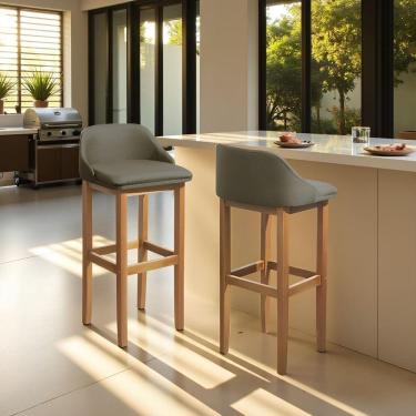 Imagem de Kit 2 Banquetas Balcão Estofada Realeza 100cm Madeira Eucalipto