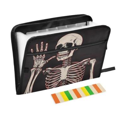 Imagem de Wassud Surprised Skeletons 13 bolsos organizador de arquivos sanfonado pastas de arquivos expansíveis com abas e adesivos, tamanho carta A4 papel recibo documento pasta organizador para viagem de
